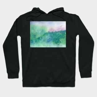 Green Mist Forest Watercolor Painting. Hoodie